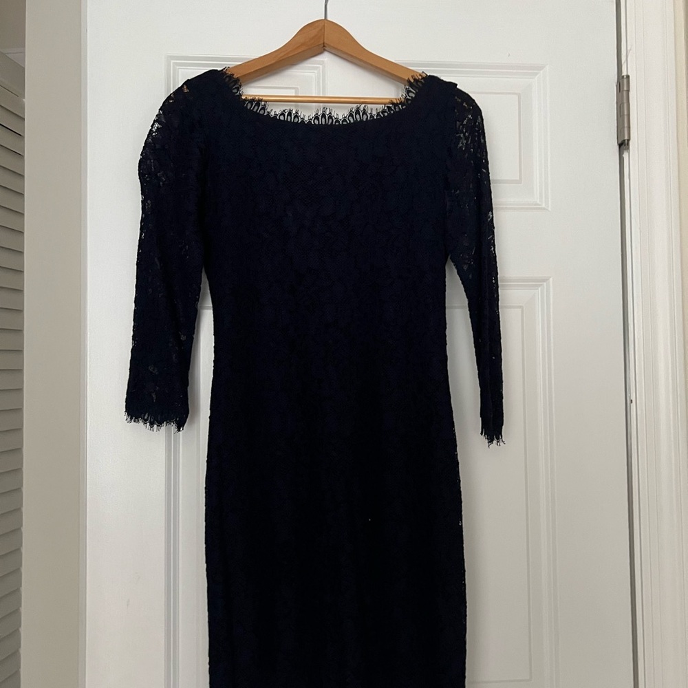 Diane Von Furstenberg Navy Lace Long Sleeve Dress - Picture 2 of 3